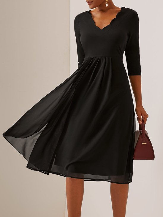 Elegant Black V-Neck Slim Fit Knit Dress