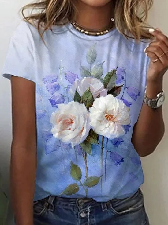 Casual Floral Print Short-Sleeved T-Blouse