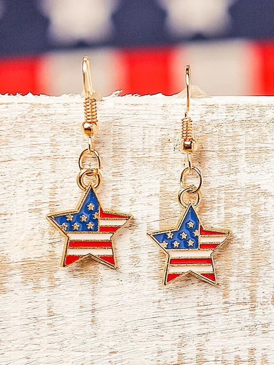 New Independence Day fashion oil drop American flag earrings, European and American pentagram star heart flag earrings