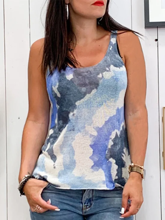Sleeveless Floral-Print Casual Vests