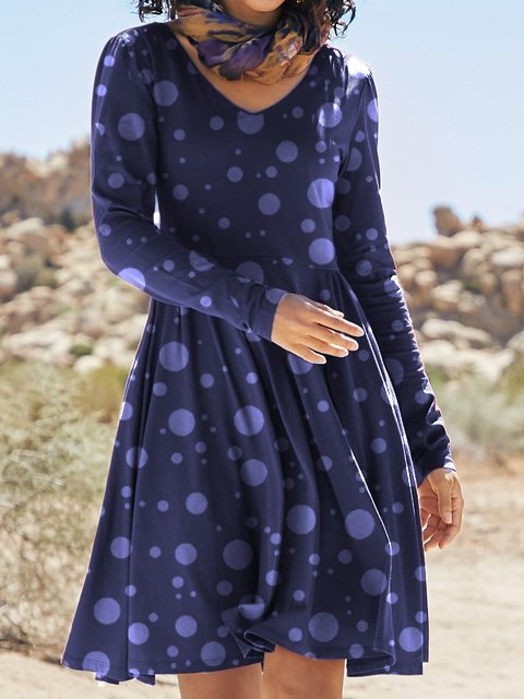 Long Sleeve Geometric Shift Casual Knitting Dress