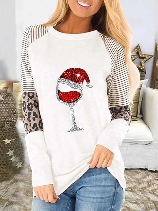 Christmas color block and wine glass pattern Shirts & Tops