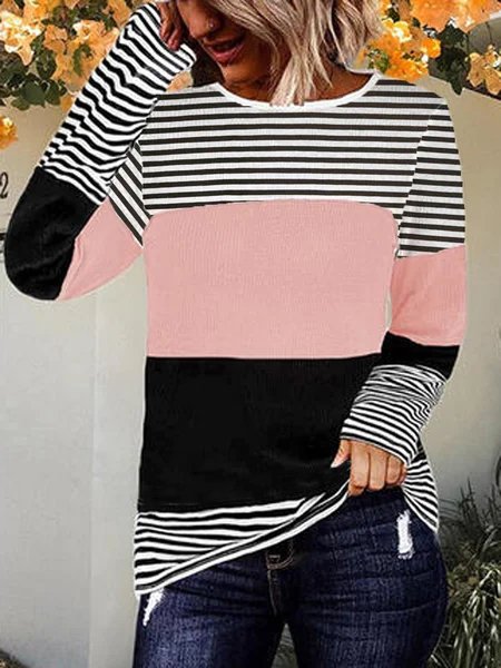 Crew Neck Striped Shirts & Tops
