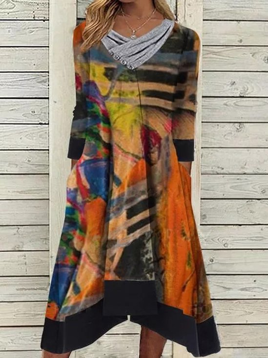 Abstract Cowl Neck Loosen Dresses（accessory not included）