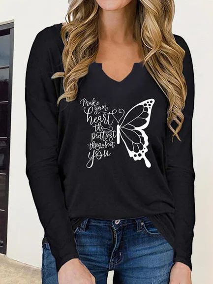JFN Butterfly Printed Blends Loosen T-shirt
