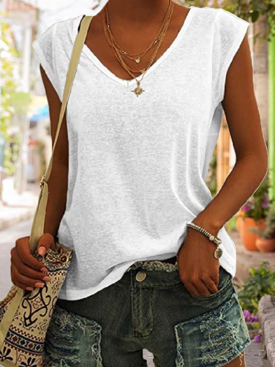Women Cap Sleeve Tank Top Camisole Summer Plain V Neck Daily Casual Top