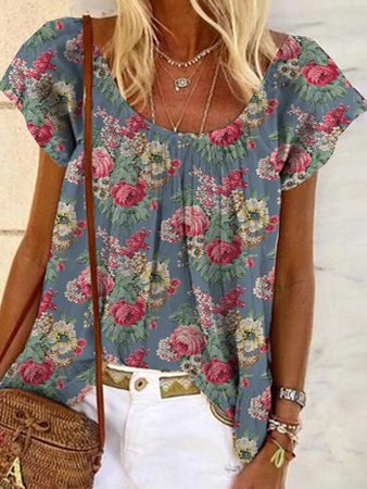 JFN Round Neck Floral Vacation Blouse