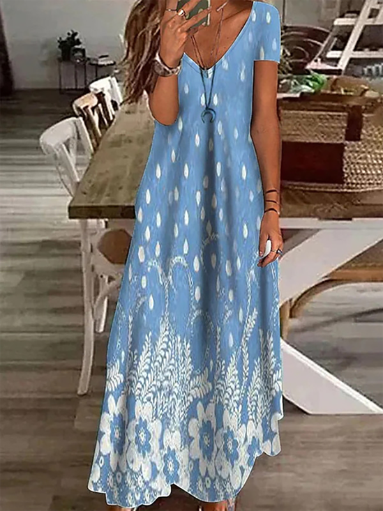 Women's Summer Floral Maxi Dress - Deep V-Neck, Backless With High Slit, Boho Beach Dress - View #7