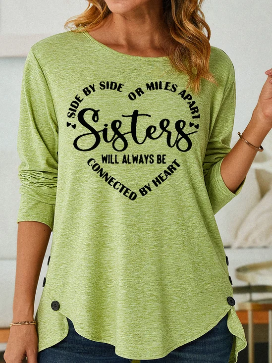 Women's Long Sleeve Blouse Spring/Fall Text Letters Cotton-Blend Crew Neck Daily Going Out Casual Top