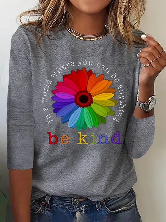 Women's Sunflower Long Sleeve Floral Tee T-shirt Crew Neck Casual Spring/Fall Top