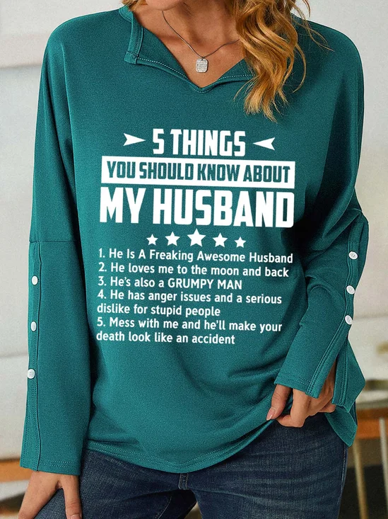 Women Text Letters V Neck Simple Spring/Fall Long Sleeve Sweatshirt