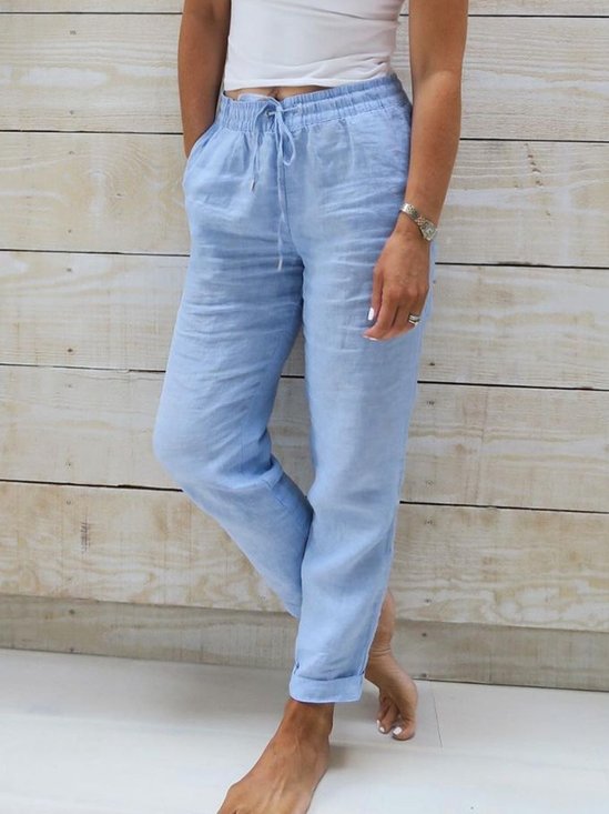 JFN Cotton & Linen Loose Drawstring Casual Casual Pants