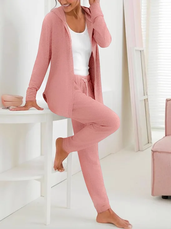 Women's Plain Daily Going Out Two Piece Set Long Sleeve Casual Spring/Fall Coat With Pants Matching Set