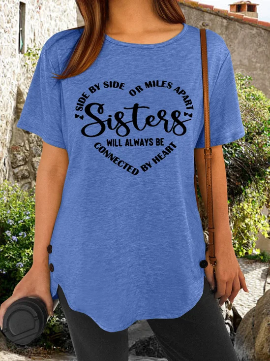 Women Letter Short Sleeve Tee T-shirt Crew Neck Vintage Summer Top