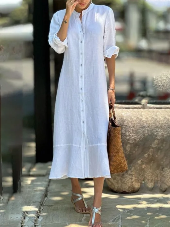 JFN Cotton & Linen Casual Plain Dress