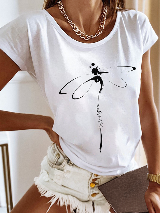 Casual Jersey Dragonfly Loose T-Shirt