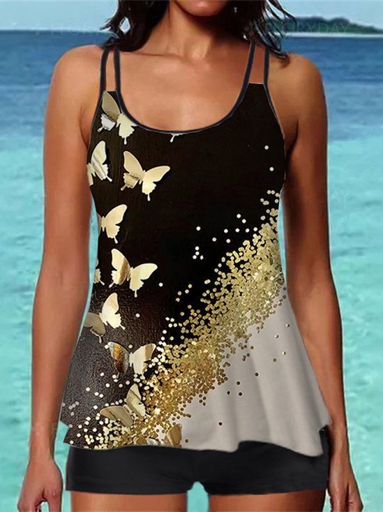 Floral Scoop Neck Printing Vacation Tankini