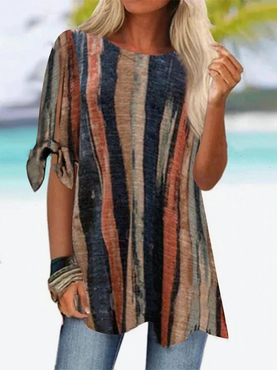 Women's Summer Casual Color Block Short Sleeve T-Shirt Blouse - Round Neck Pocket Top In Khaki