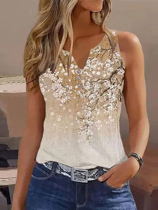 Floral Casual Notched Buckle Loose Tank Top