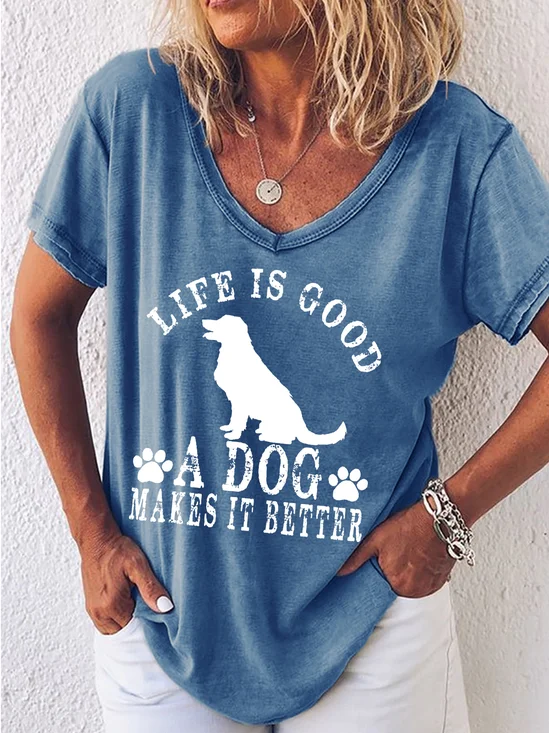 Women Animal Short Sleeve Tee T-shirt V Neck Casual Summer Top