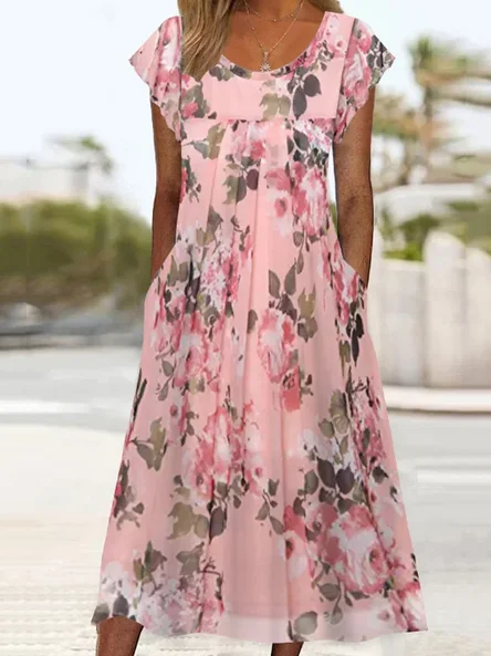 Casual Floral Design Chiffon Dress