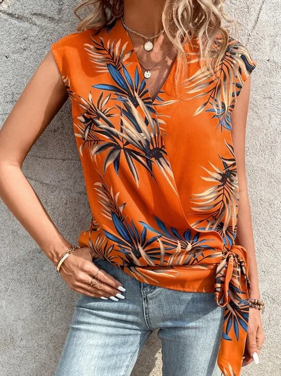 V Neck Loose Floral Casual Tank Top