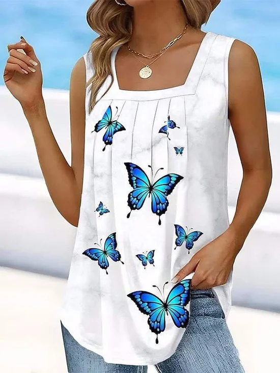 Butterfly Loose Square Neck Casual Tank Top