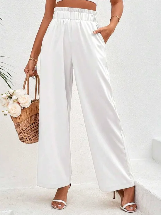 JFN Casual Plain Paperbag Waist Wide Leg Pants