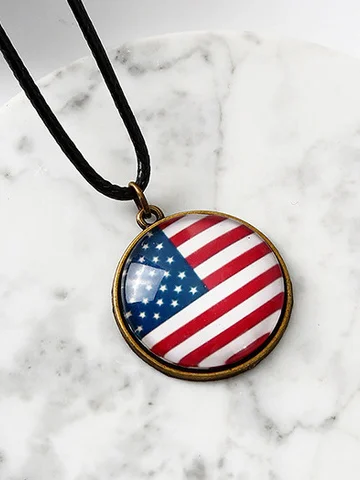 Independence Day American Flag Pattern Crystal Leather Necklace Party Holiday Jewelry