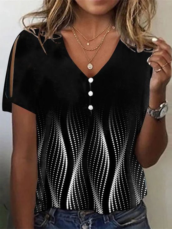 Polka Dots Casual Loose Buttoned T-Shirt