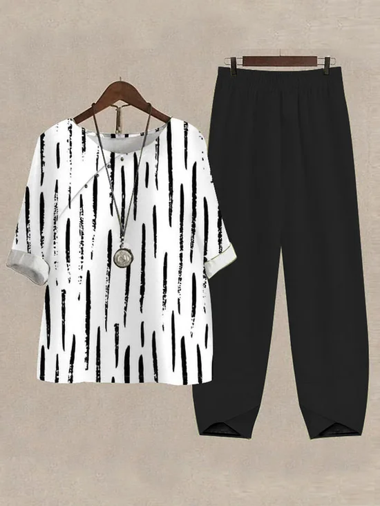 Women's Geometric Daily Going Out Two Piece Set Half Sleeve Casual Summer Top With Pants Matching Set