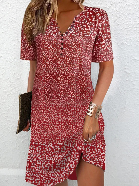 Women Floral Short Sleeve Summer Dress Daily Casual Mini Shift Dress H-Line Dress