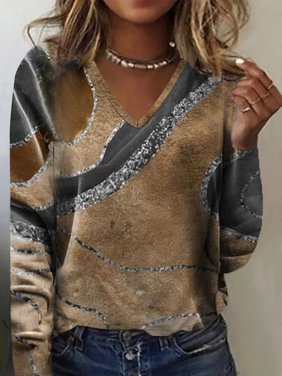 Women's Long Sleeve Tee T-shirt Spring/Fall Ombre Jersey V Neck Daily Going Out Casual Top