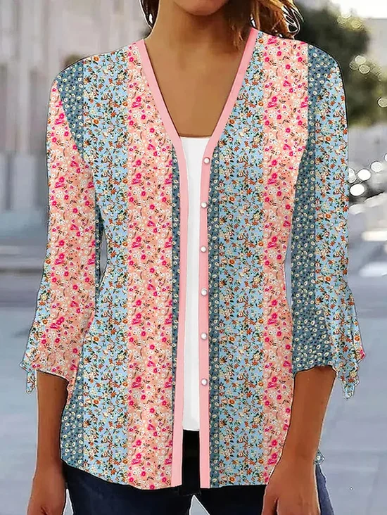 Casual Loose Wrap Floral Blouse