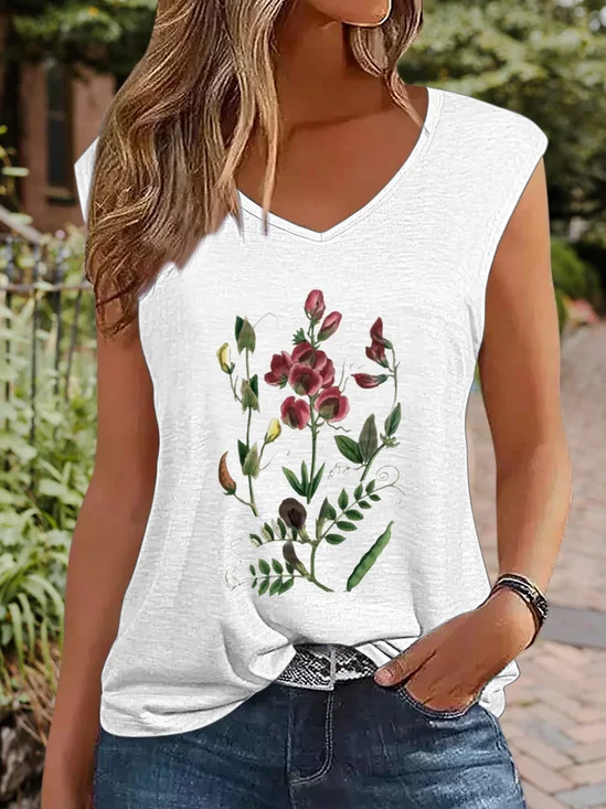 Women's Cap Sleeve Tank Top Camisole Summer Floral V Neck Daily Simple Top