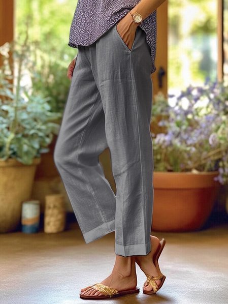 JFN Cotton & Linen Plain Loose Pants