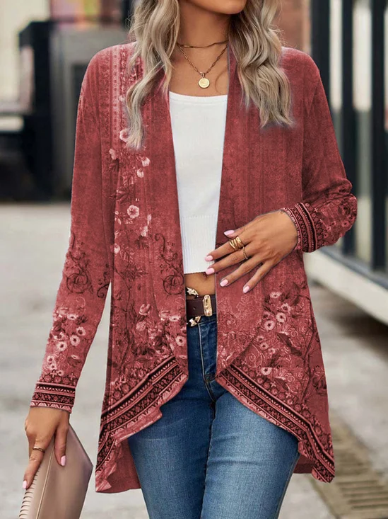 Women's Ethnic Floral Spring/Fall Cover-up Casual Lightweight Cardigan