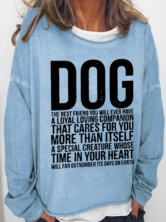 Women's Crew Neck Dog Casual Spring/Fall Cotton-Blend Long Sleeve Sweatshirt