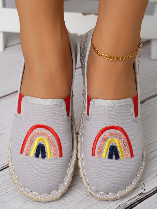 Rainbow Embroidery Flat Slip On Espadrille Shoes