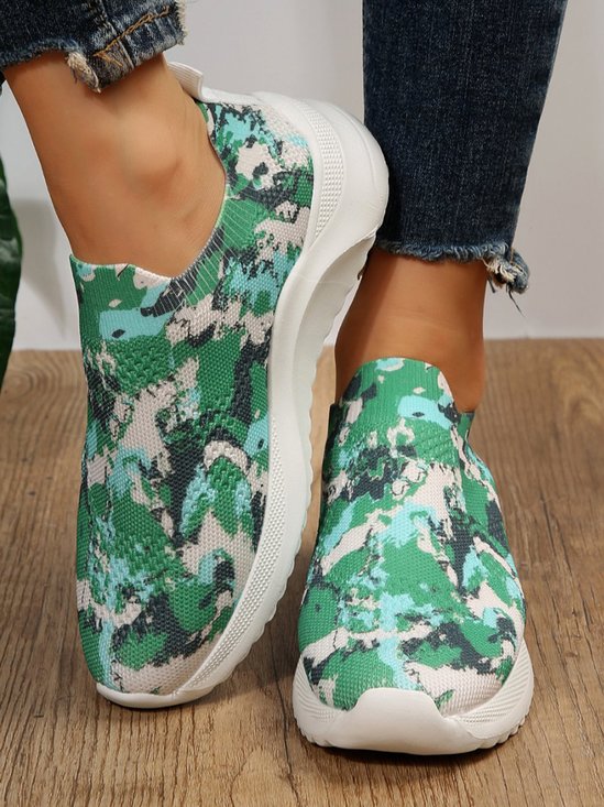 Green Camouflage High Stretch Breathable Fly Knit Sneakers