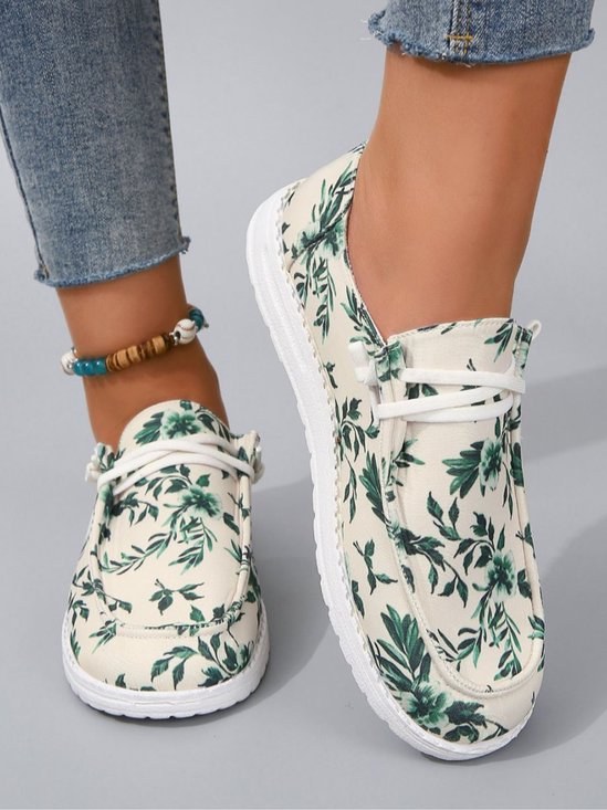 Leaves Graphics Canvas Casual Flats