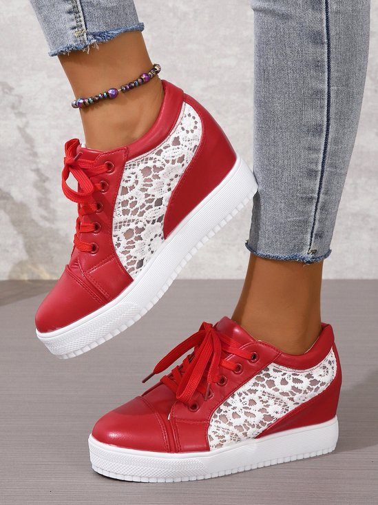 Casual Lace Paneled Lace-Up Height Increasing Shoes