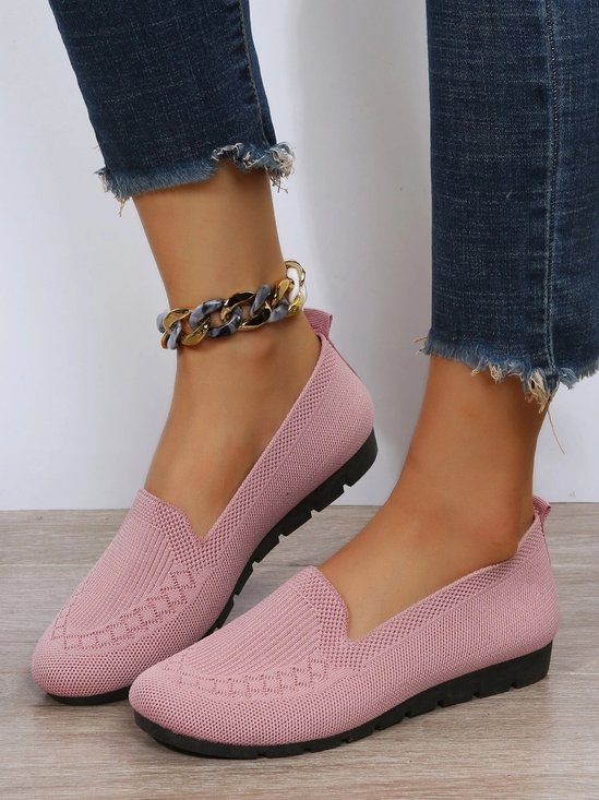 Women Casual Ribbed Fly-knit Fabric Slip On Shoes