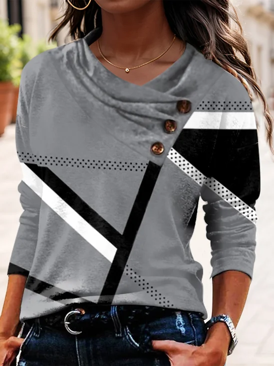 Casual Color Block Cross Neck Shirt