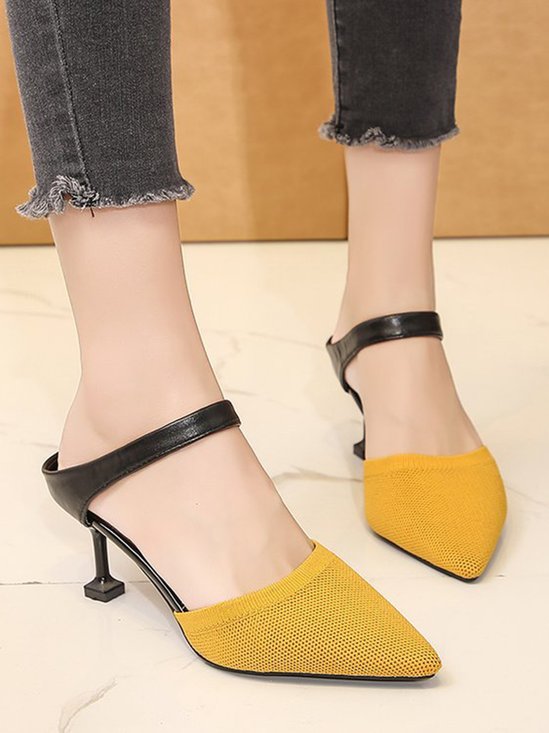 Women Minimalist Color Block Mesh Fabric Stiletto Heel Mules