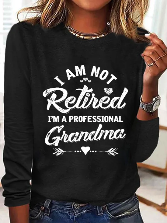 Women's Long Sleeve Blouse Spring/Fall Text Letters Cotton-Blend Crew Neck Daily Going Out Casual Top