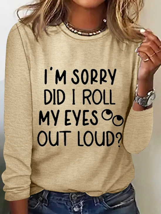 Women's Long Sleeve Blouse Spring/Fall Text Letters Cotton-Blend Crew Neck Daily Going Out Casual Top