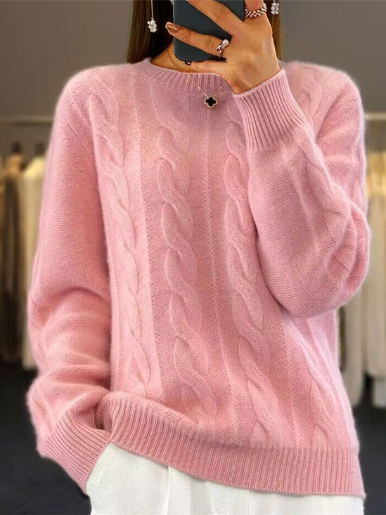 Women Half Turtleneck Cable Knit Sweater Winter Pullover