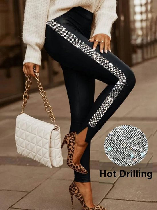 Casual Hot Drilling Regular Fit Leggings