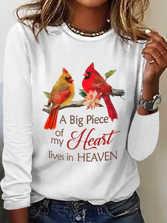 Women's Long Sleeve Blouse Spring/Fall Bird Cotton-Blend Crew Neck Daily Going Out Simple Top